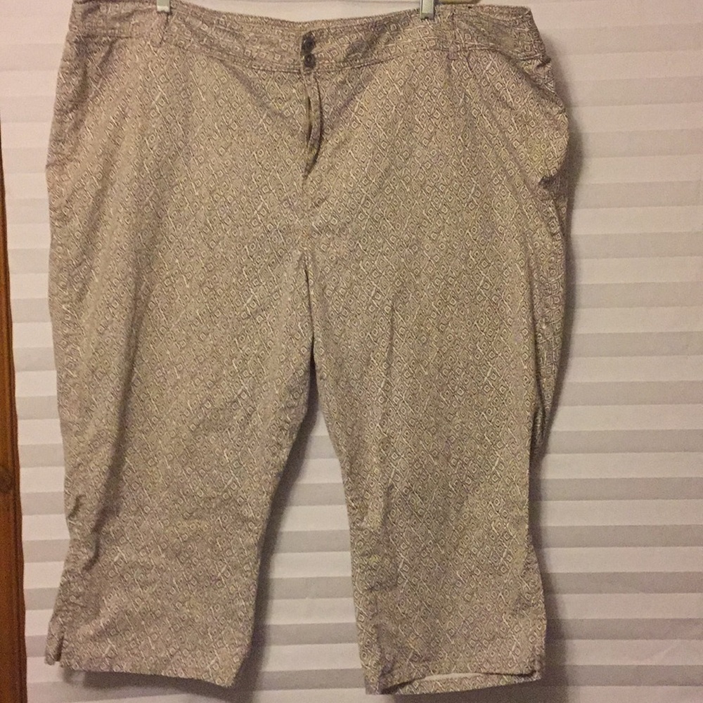 Tan, white and brown capris
